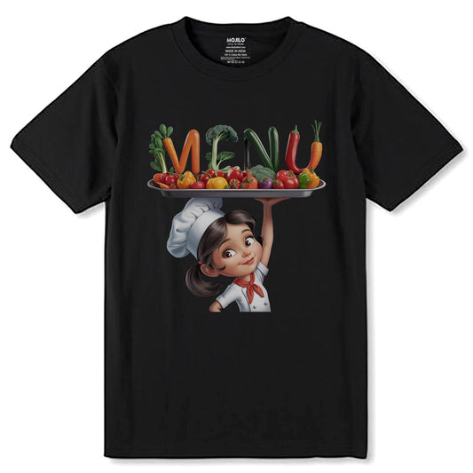 Menu Cute Cook Character - Unisex Round Neck Regular Fit 100% Combed Cotton Half Sleeve T-Shirt - Mojilo Mart