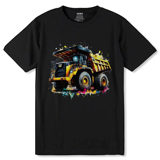 Mining Truck illustration in colorful - Unisex Round Neck Regular Fit 100% Combed Cotton Half Sleeve T-Shirt - Mojilo Mart