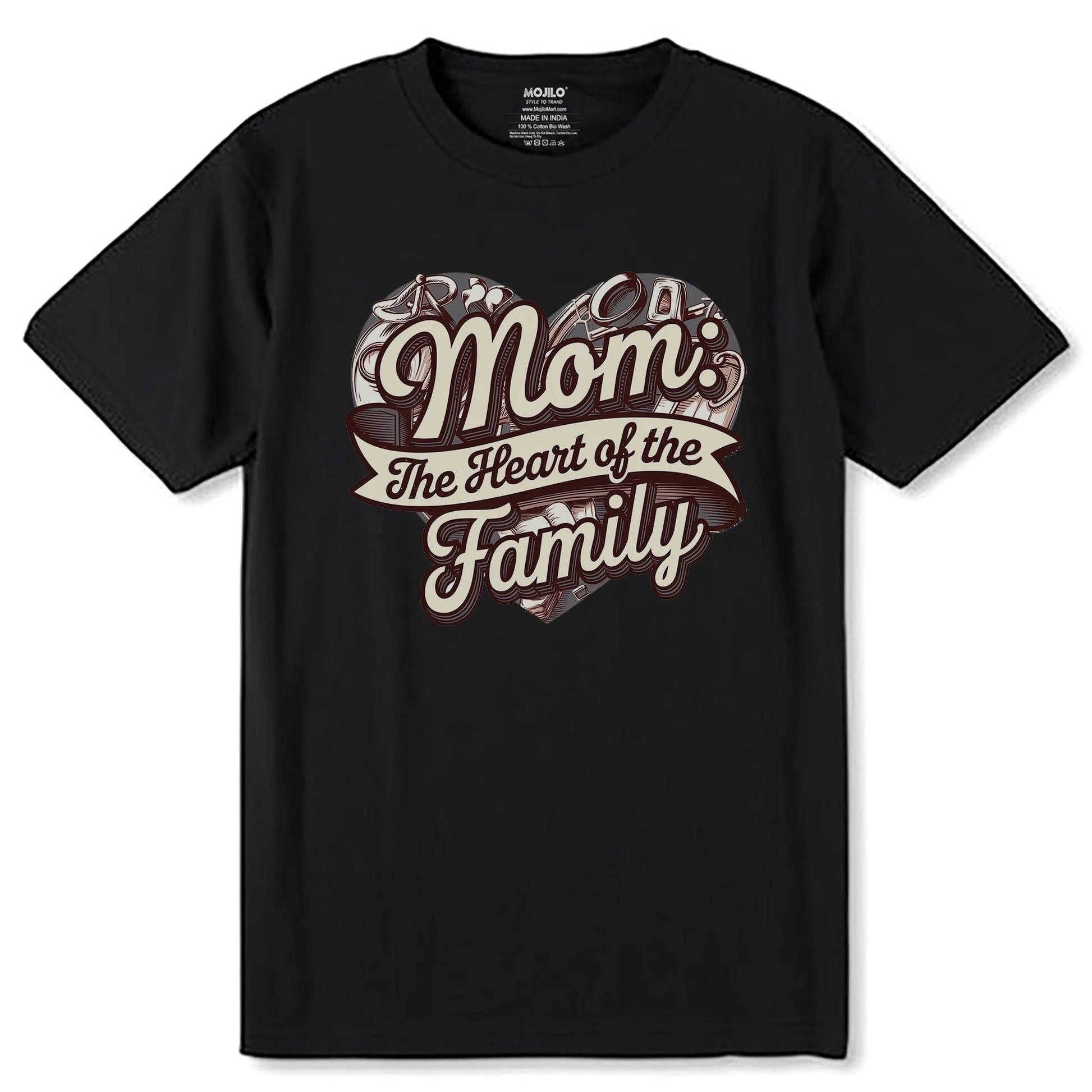 Mom The Heart Of The Family - Unisex Round Neck Regular Fit 100% Combed Cotton Half Sleeve T-Shirt - Mojilo Mart