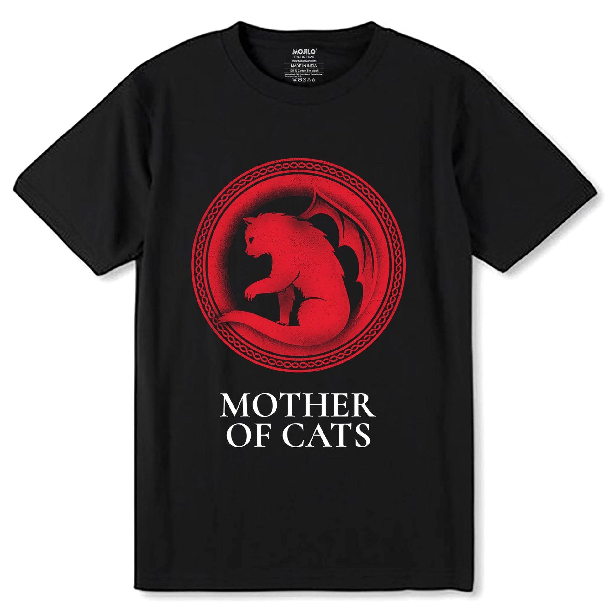 Mother of Cats - Unisex Round Neck Regular Fit 100% Combed Cotton Half Sleeve T-Shirt - Mojilo Mart