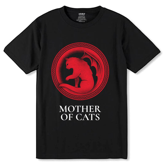 Mother of Cats - Unisex Round Neck Regular Fit 100% Combed Cotton Half Sleeve T-Shirt - Mojilo Mart