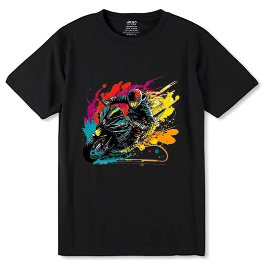 Motorcycle Astronaut Biker Space Astronaut Rocket Premium - Unisex Round Neck Regular Fit 100% Combed Cotton Half Sleeve T-Shirt - Mojilo Mart