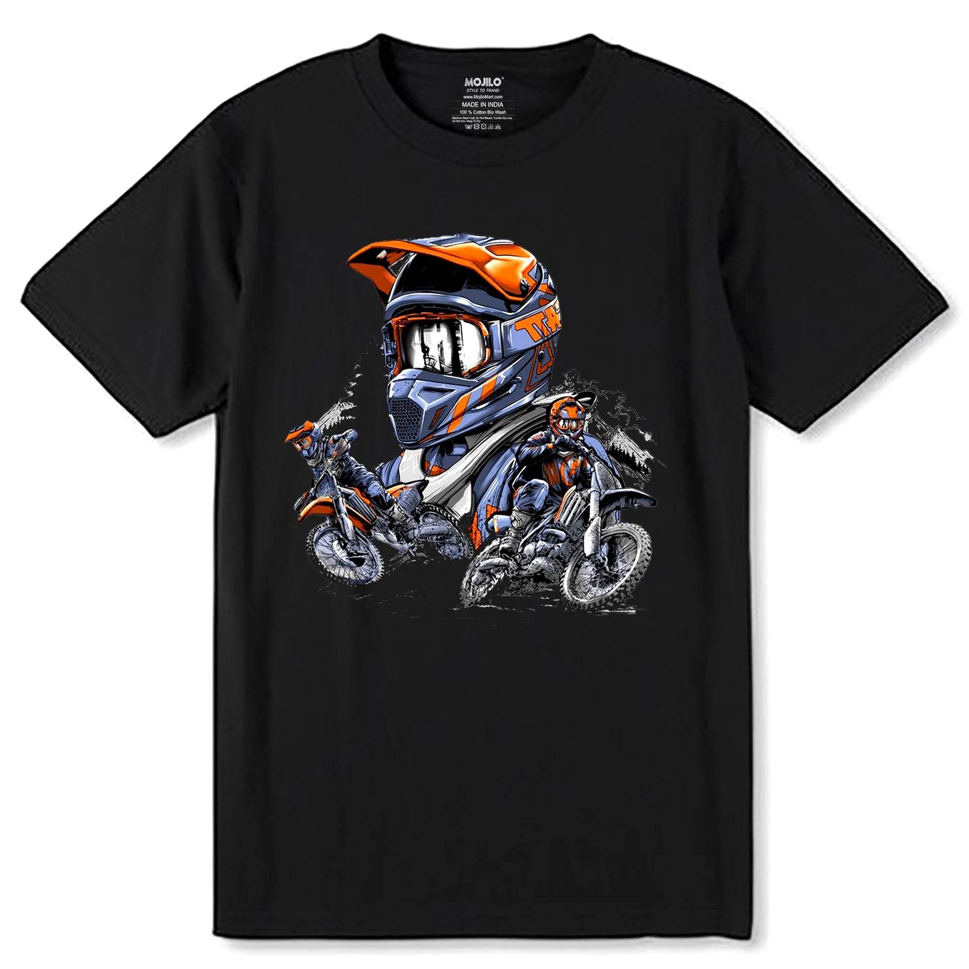 Motorcycle Printed Shirt Mountain Bike Outdoor Riding Graphic - Unisex Round Neck Regular Fit 100% Combed Cotton Half Sleeve T-Shirt - Mojilo Mart