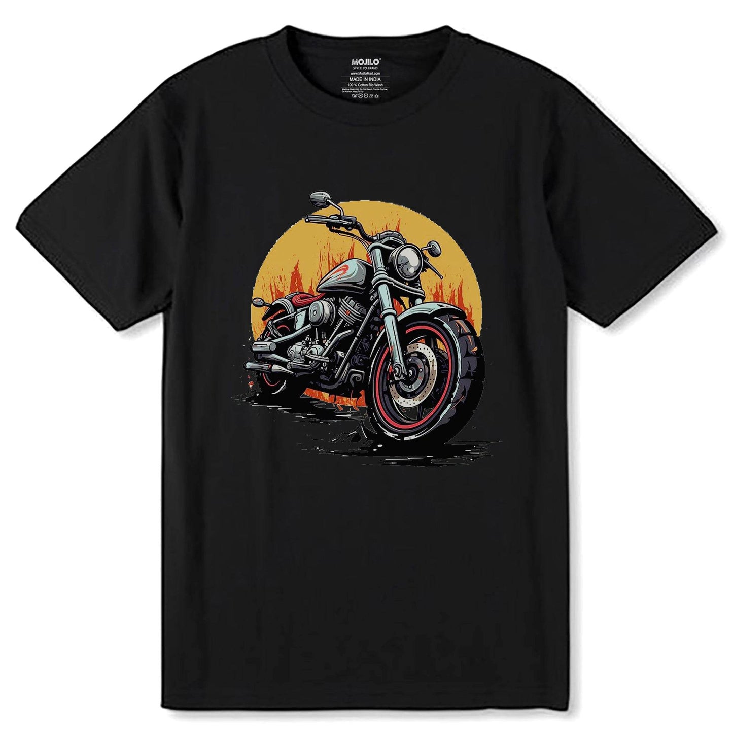 Motorcycle with a sunset - Unisex Round Neck Regular Fit 100% Combed Cotton Half Sleeve T-Shirt - Mojilo Mart