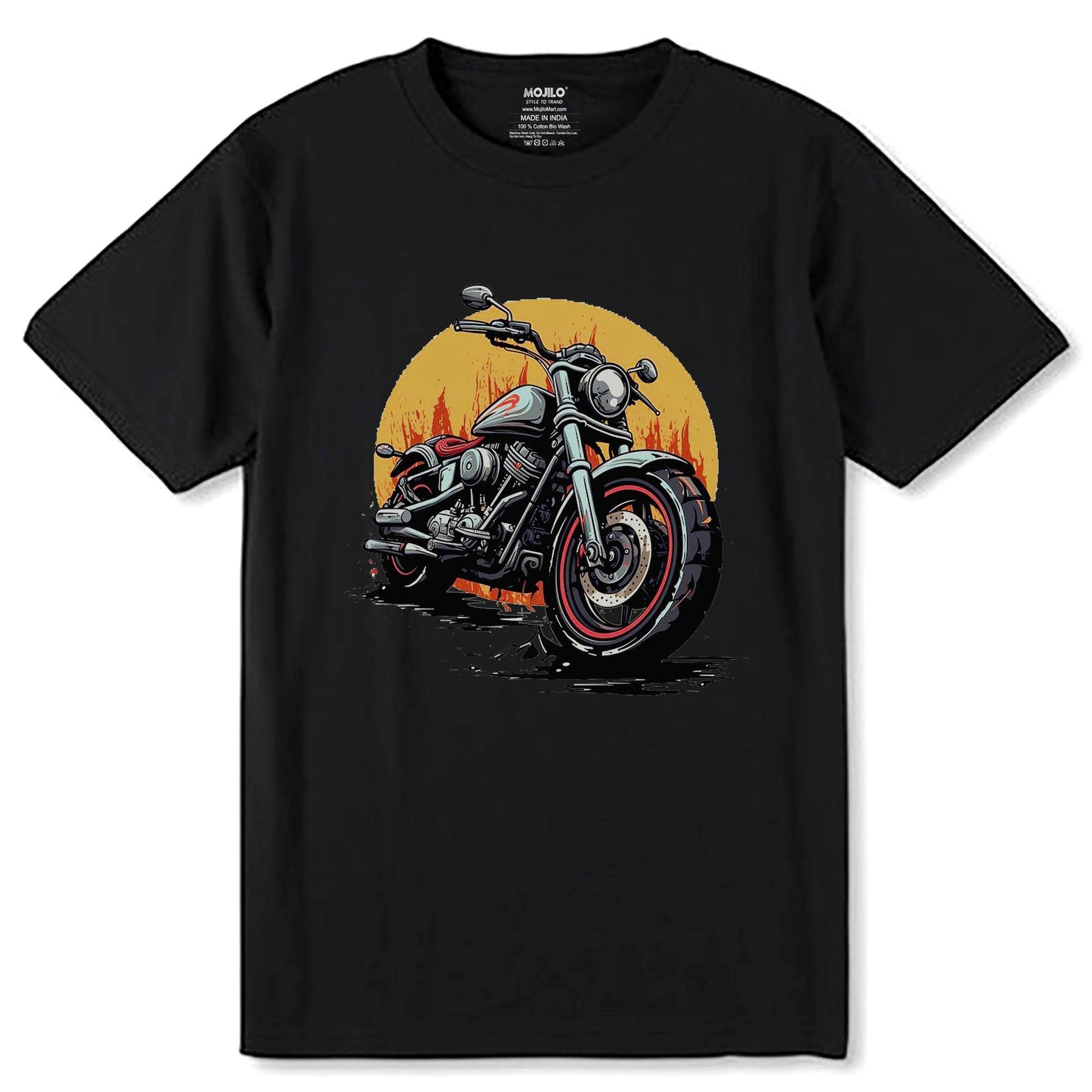 Motorcycle with a sunset - Unisex Round Neck Regular Fit 100% Combed Cotton Half Sleeve T-Shirt - Mojilo Mart