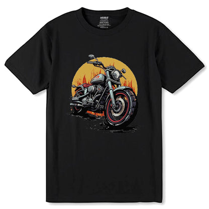 Motorcycle with a sunset - Unisex Round Neck Regular Fit 100% Combed Cotton Half Sleeve T-Shirt - Mojilo Mart