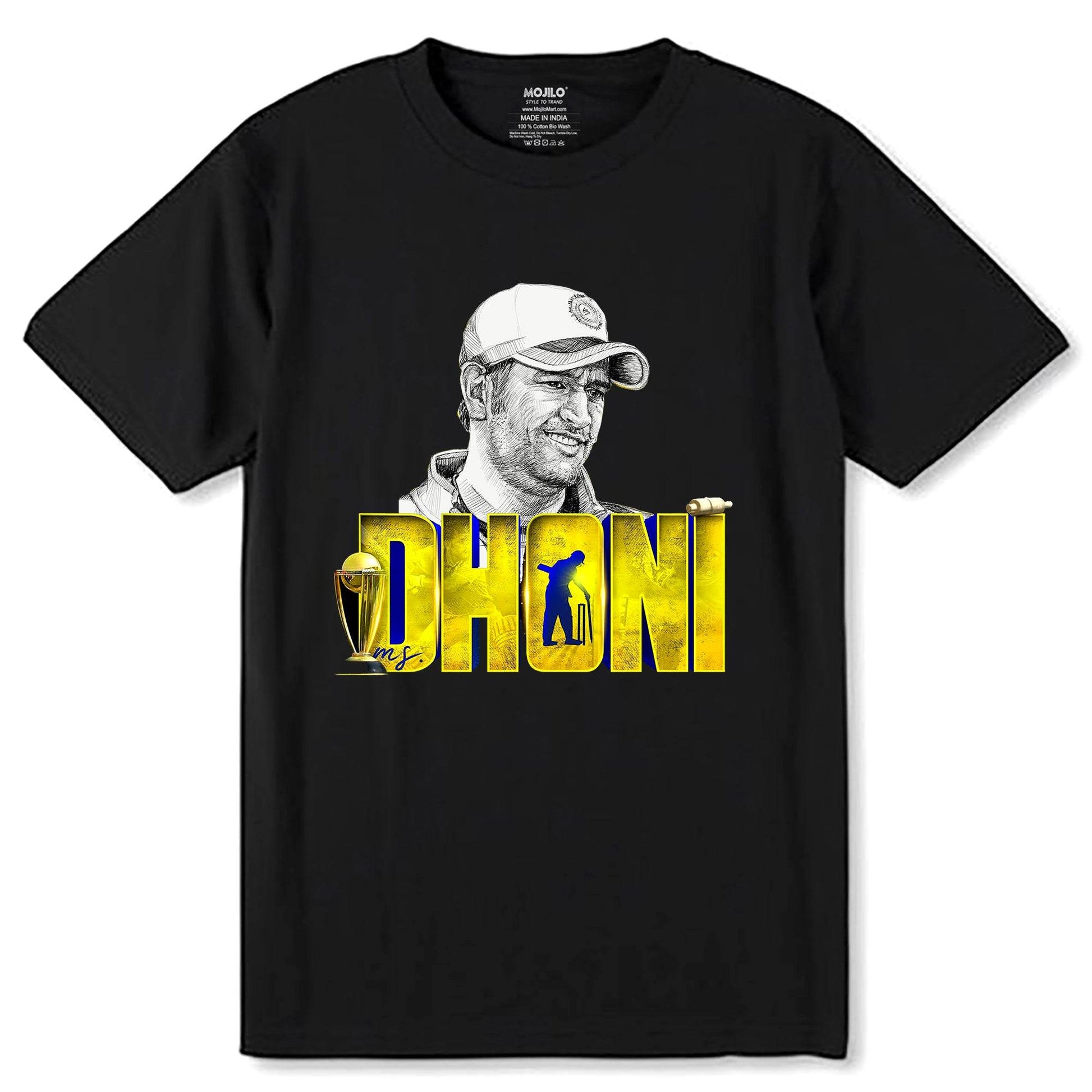 Ms Dhoni Photo Printed - Unisex Round Neck Regular Fit 100% Combed Cotton Half Sleeve T-Shirt - Mojilo Mart