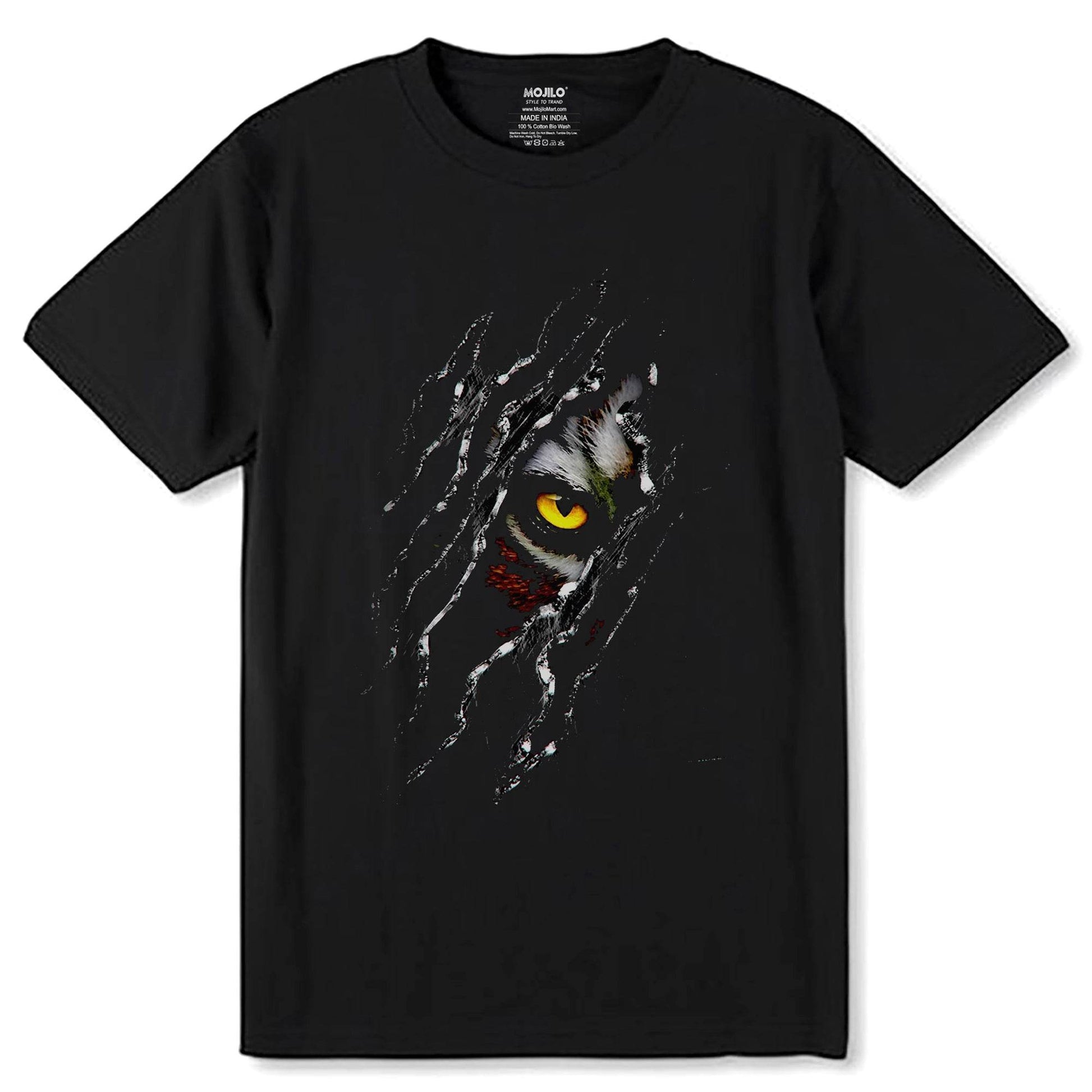Mystical Tiger Eye - Unisex Round Neck Regular Fit 100% Combed Cotton Half Sleeve T-Shirt - Mojilo Mart