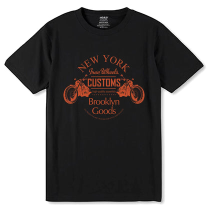 NEW YORK Iron Wheels CUSTOMS Brooklyn Goods - Unisex Round Neck Regular Fit 100% Combed Cotton Half Sleeve T-Shirt - Mojilo Mart