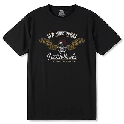 NEW YORK RIDERS AND IRON Wheels VINTAGE MOTORS - Unisex Round Neck Regular Fit 100% Combed Cotton Half Sleeve T-Shirt - Mojilo Mart