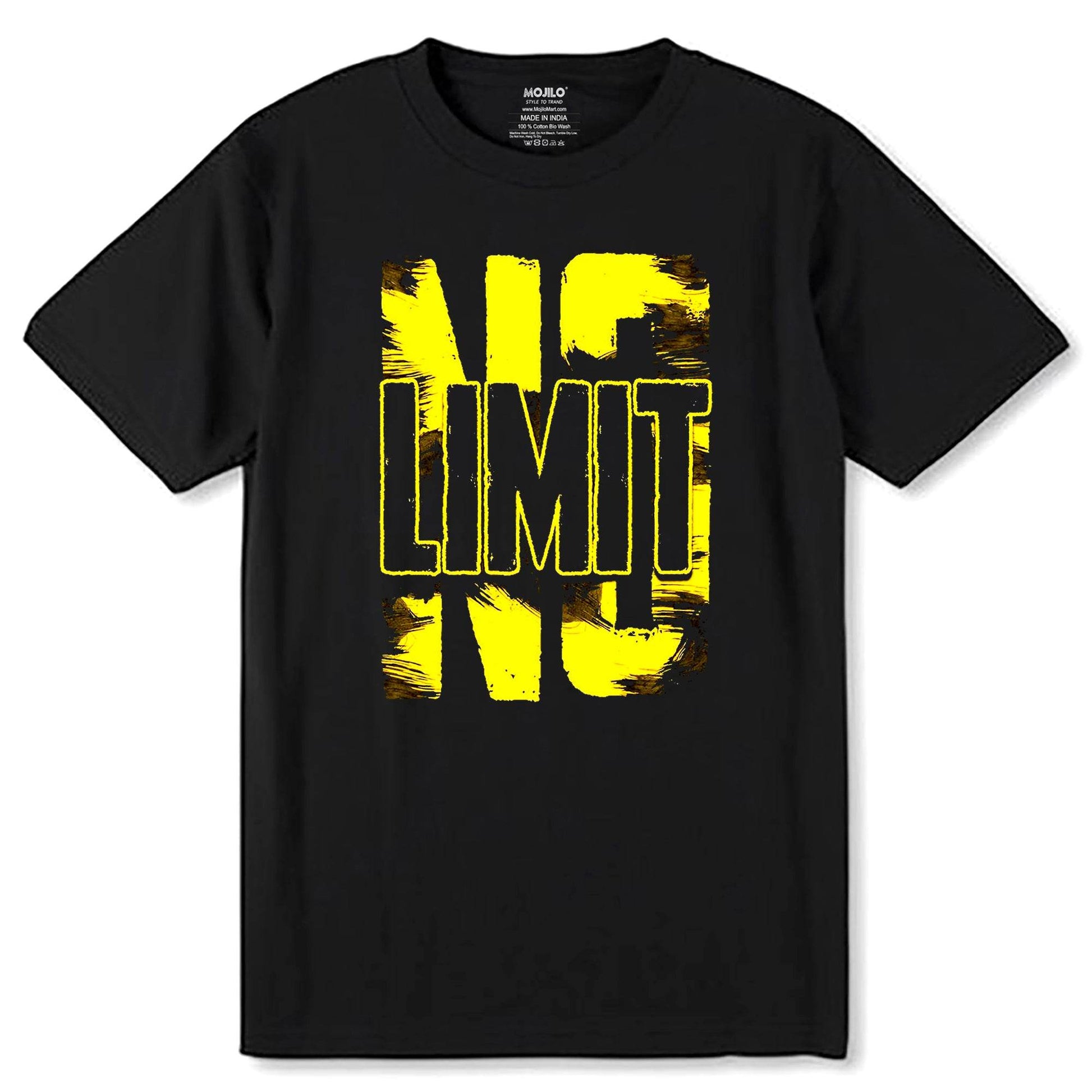 NO LIMIT Yellow - Unisex Round Neck Regular Fit 100% Combed Cotton Half Sleeve T-Shirt - Mojilo Mart