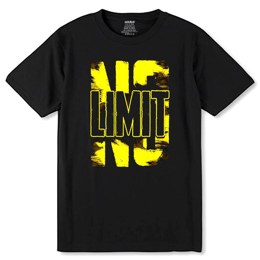 NO LIMIT Yellow - Unisex Round Neck Regular Fit 100% Combed Cotton Half Sleeve T-Shirt - Mojilo Mart