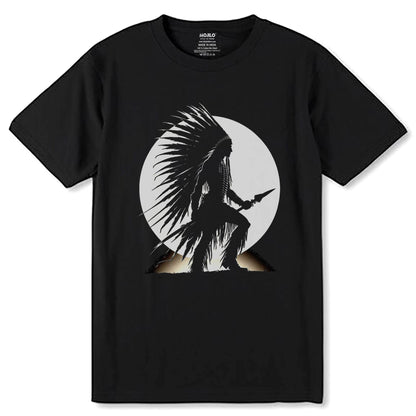 Native American Chief Silhouette vector - Unisex Round Neck Regular Fit 100% Combed Cotton Half Sleeve T-Shirt - Mojilo Mart