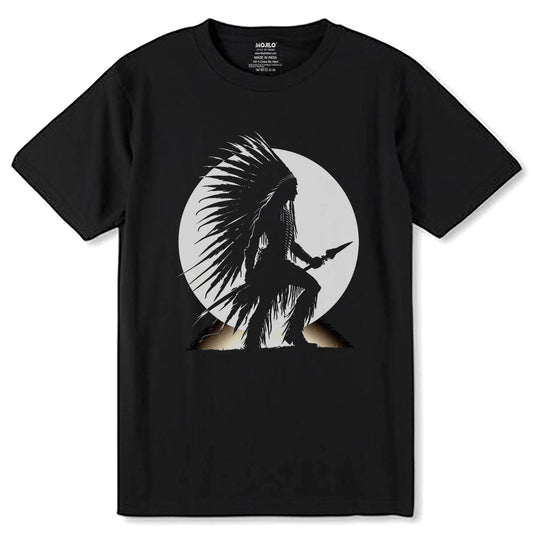 Native American Chief Silhouette vector - Unisex Round Neck Regular Fit 100% Combed Cotton Half Sleeve T-Shirt - Mojilo Mart