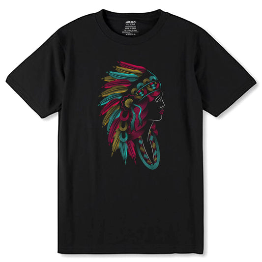 Native American Headdress Feathers Tribal - Unisex Round Neck Regular Fit 100% Combed Cotton Half Sleeve T-Shirt - Mojilo Mart