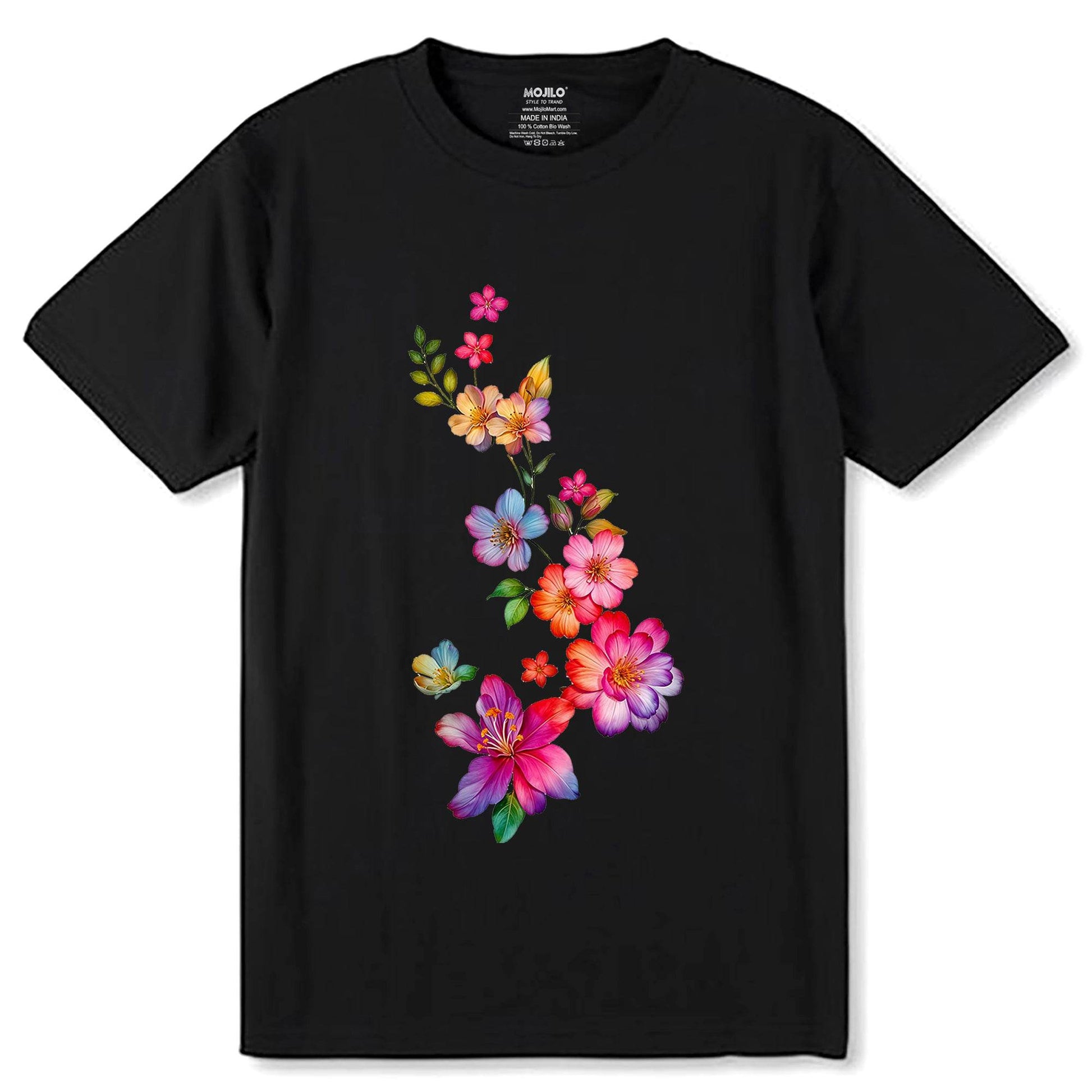 Nature Botany Vintage Flower - Unisex Round Neck Regular Fit 100% Combed Cotton Half Sleeve T-Shirt - Mojilo Mart