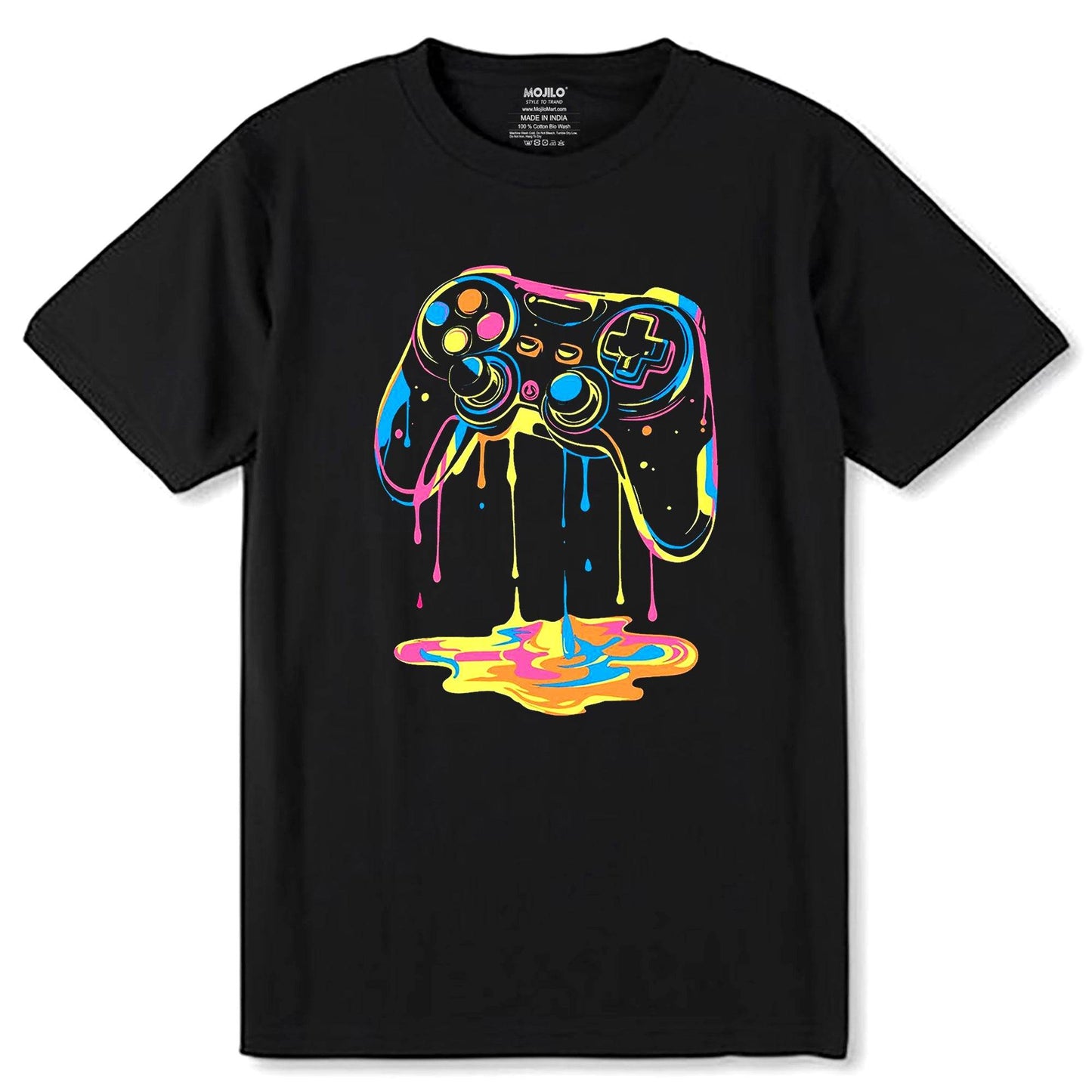 Neon Graffiti Gaming Controller - Unisex Round Neck Regular Fit 100% Combed Cotton Half Sleeve T-Shirt - Mojilo Mart