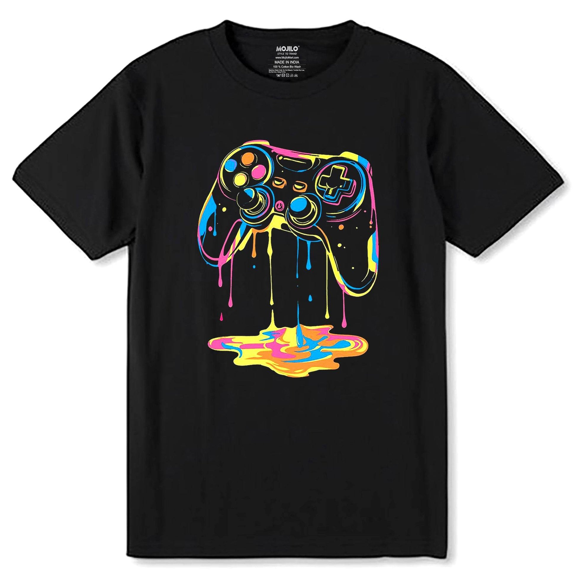 Neon Graffiti Gaming Controller - Unisex Round Neck Regular Fit 100% Combed Cotton Half Sleeve T-Shirt - Mojilo Mart