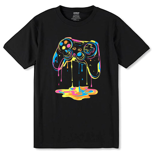 Neon Graffiti Gaming Controller - Unisex Round Neck Regular Fit 100% Combed Cotton Half Sleeve T-Shirt - Mojilo Mart
