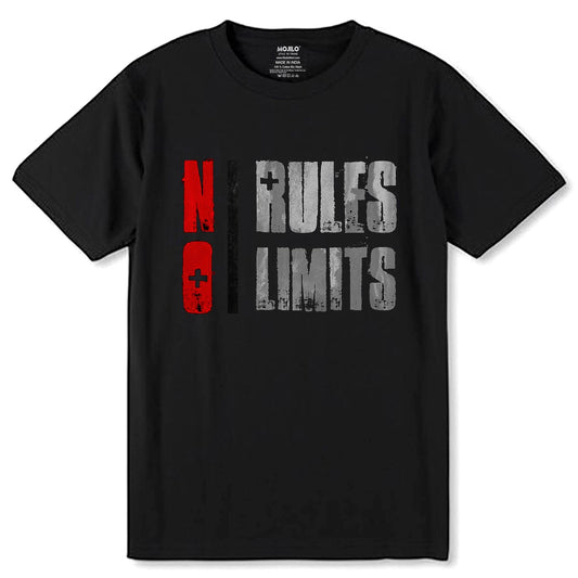 No Rules No Limits - Unisex Round Neck Regular Fit 100% Combed Cotton Half Sleeve T-Shirt - Mojilo Mart