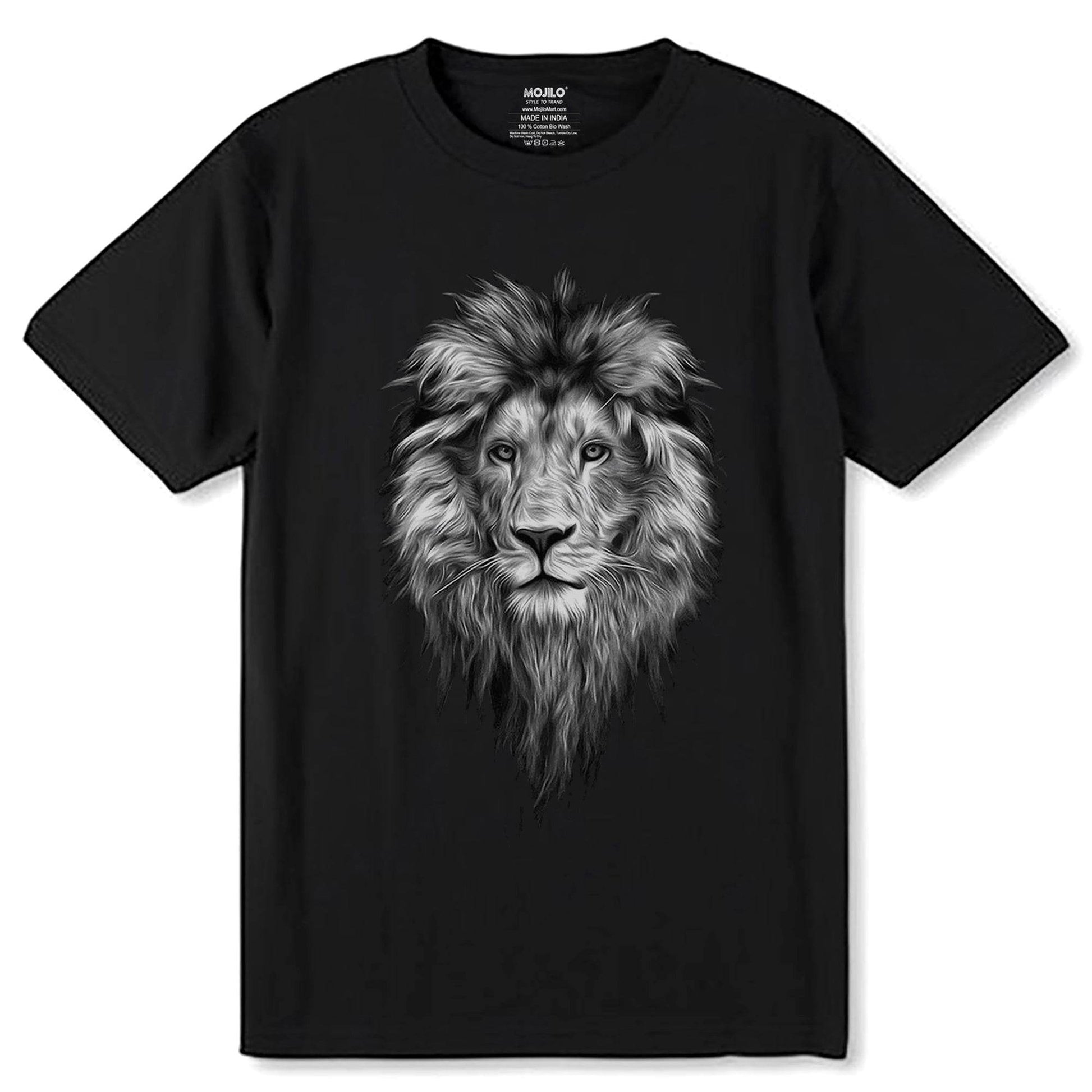 Nordic Animal Lion Black and White - Unisex Round Neck Regular Fit 100% Combed Cotton Half Sleeve T-Shirt - Mojilo Mart