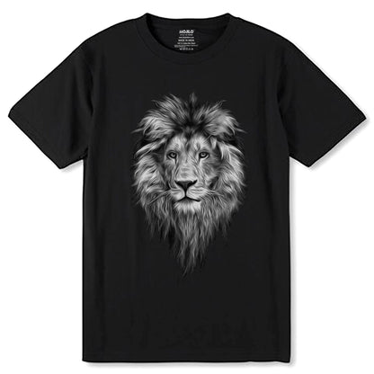 Nordic Animal Lion Black and White - Unisex Round Neck Regular Fit 100% Combed Cotton Half Sleeve T-Shirt - Mojilo Mart