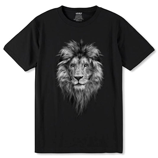 Nordic Animal Lion Black and White - Unisex Round Neck Regular Fit 100% Combed Cotton Half Sleeve T-Shirt - Mojilo Mart