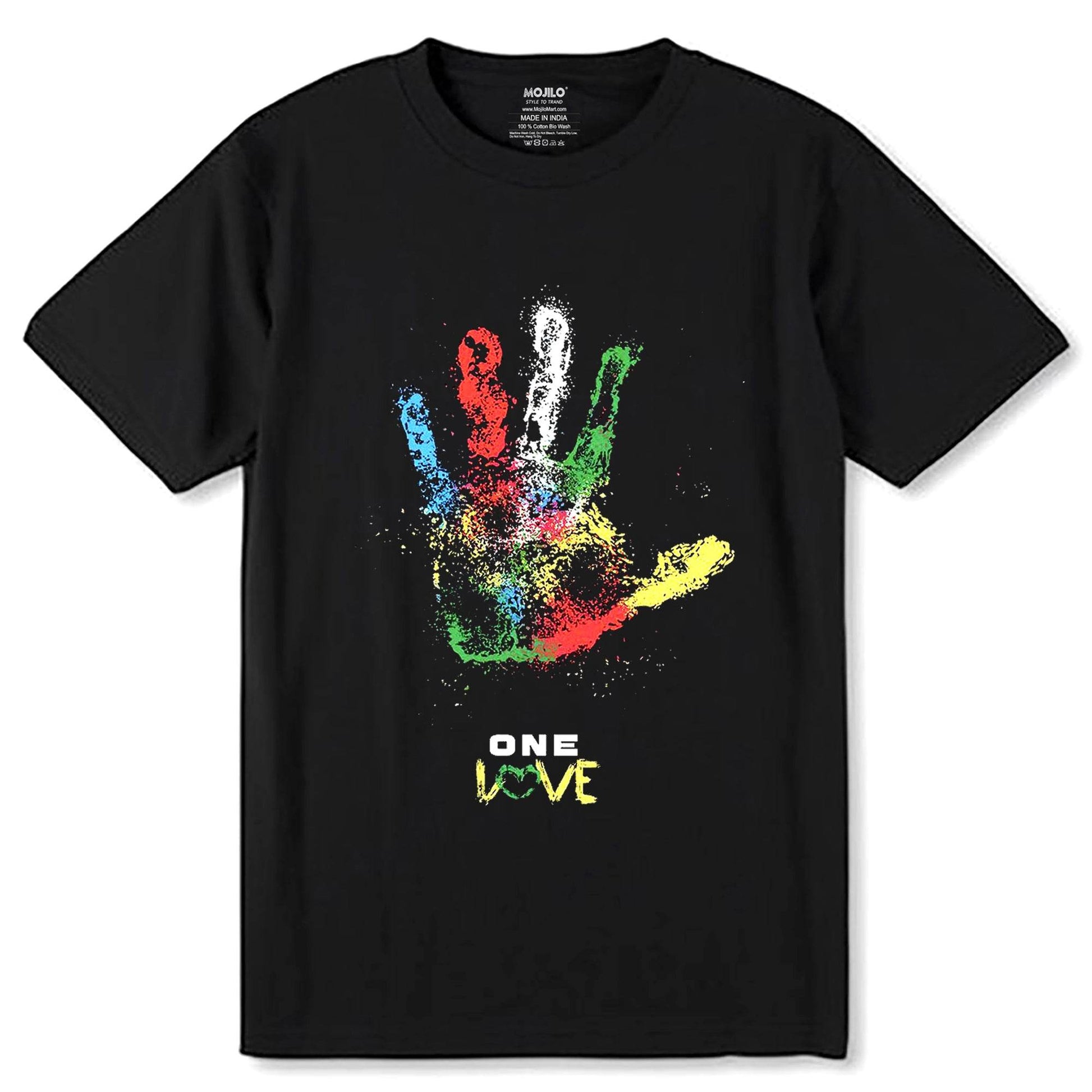 One Love, One Heart - Unisex Round Neck Regular Fit 100% Combed Cotton Half Sleeve T-Shirt - Mojilo Mart