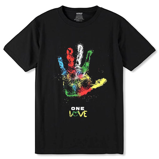 One Love, One Heart - Unisex Round Neck Regular Fit 100% Combed Cotton Half Sleeve T-Shirt - Mojilo Mart