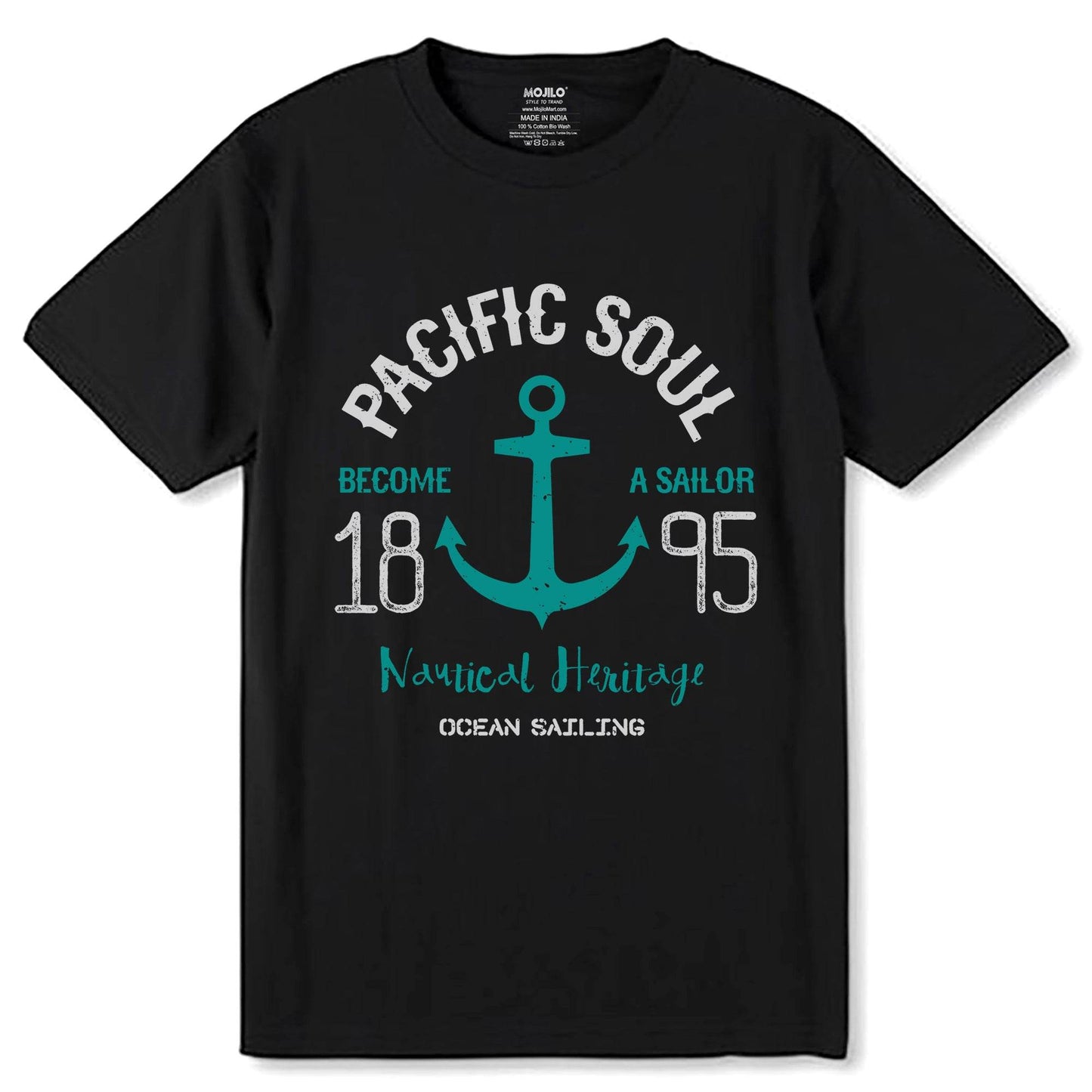 PACIFIC SOUL BECOME A SAILOR 1895 Nautical Heritage OCEAN SAILING - Unisex Round Neck Regular Fit 100% Combed Cotton Half Sleeve T-Shirt - Mojilo Mart