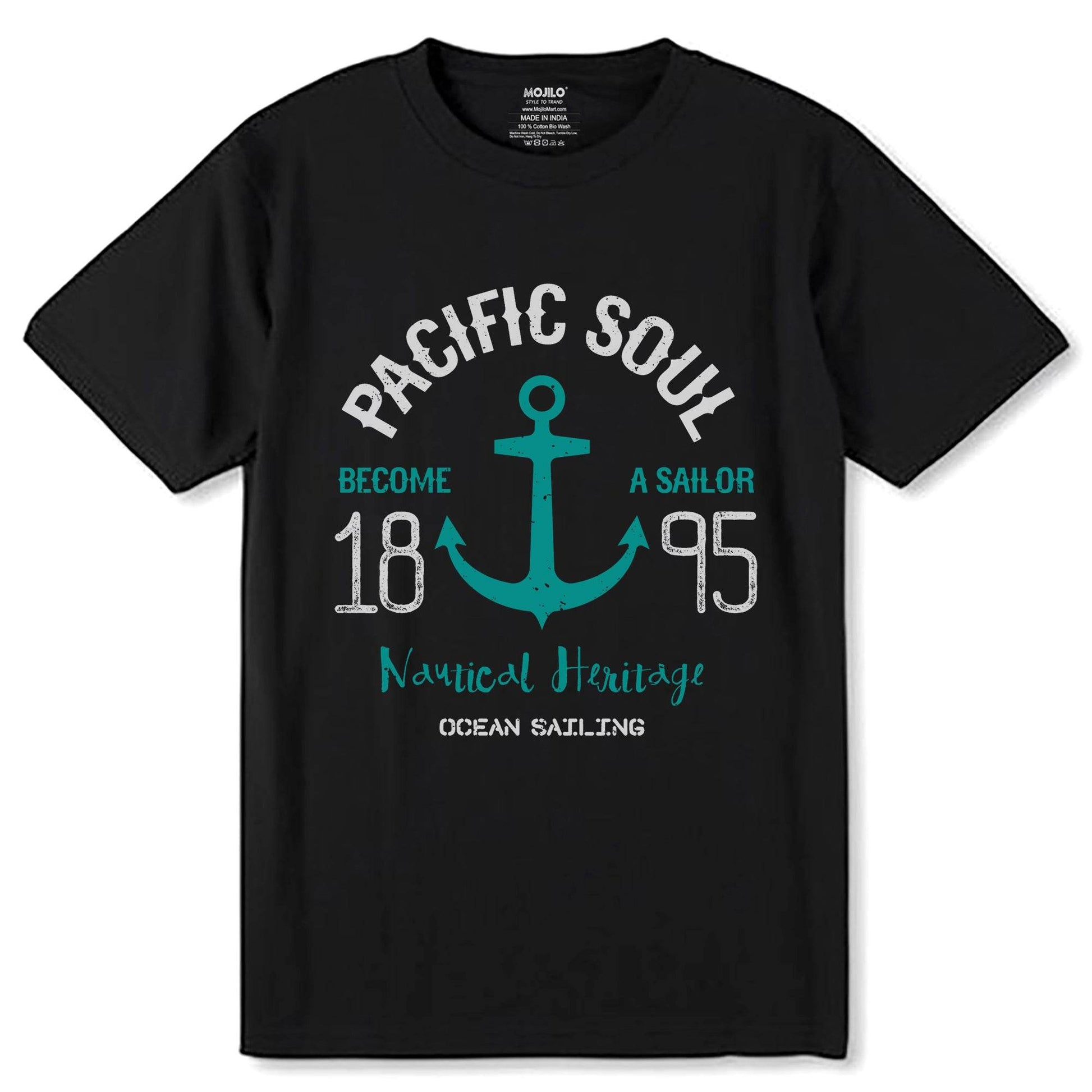 PACIFIC SOUL BECOME A SAILOR 1895 Nautical Heritage OCEAN SAILING - Unisex Round Neck Regular Fit 100% Combed Cotton Half Sleeve T-Shirt - Mojilo Mart