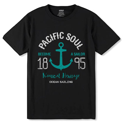 PACIFIC SOUL BECOME A SAILOR 1895 Nautical Heritage OCEAN SAILING - Unisex Round Neck Regular Fit 100% Combed Cotton Half Sleeve T-Shirt - Mojilo Mart
