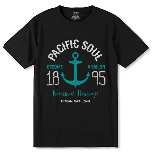 PACIFIC SOUL BECOME A SAILOR 1895 Nautical Heritage OCEAN SAILING - Unisex Round Neck Regular Fit 100% Combed Cotton Half Sleeve T-Shirt - Mojilo Mart