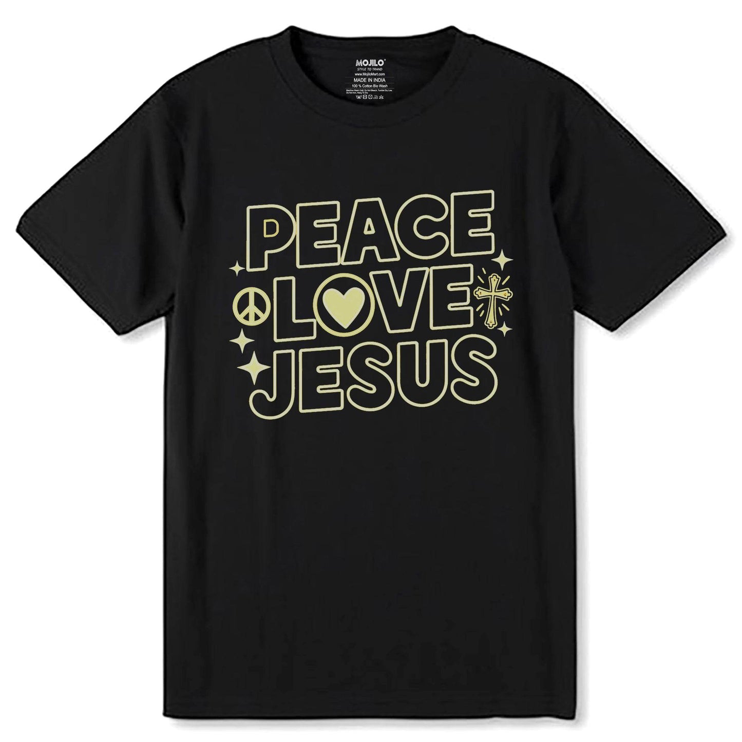 PEACE LOVE JESUS - Unisex Round Neck Regular Fit 100% Combed Cotton Half Sleeve T-Shirt - Mojilo Mart