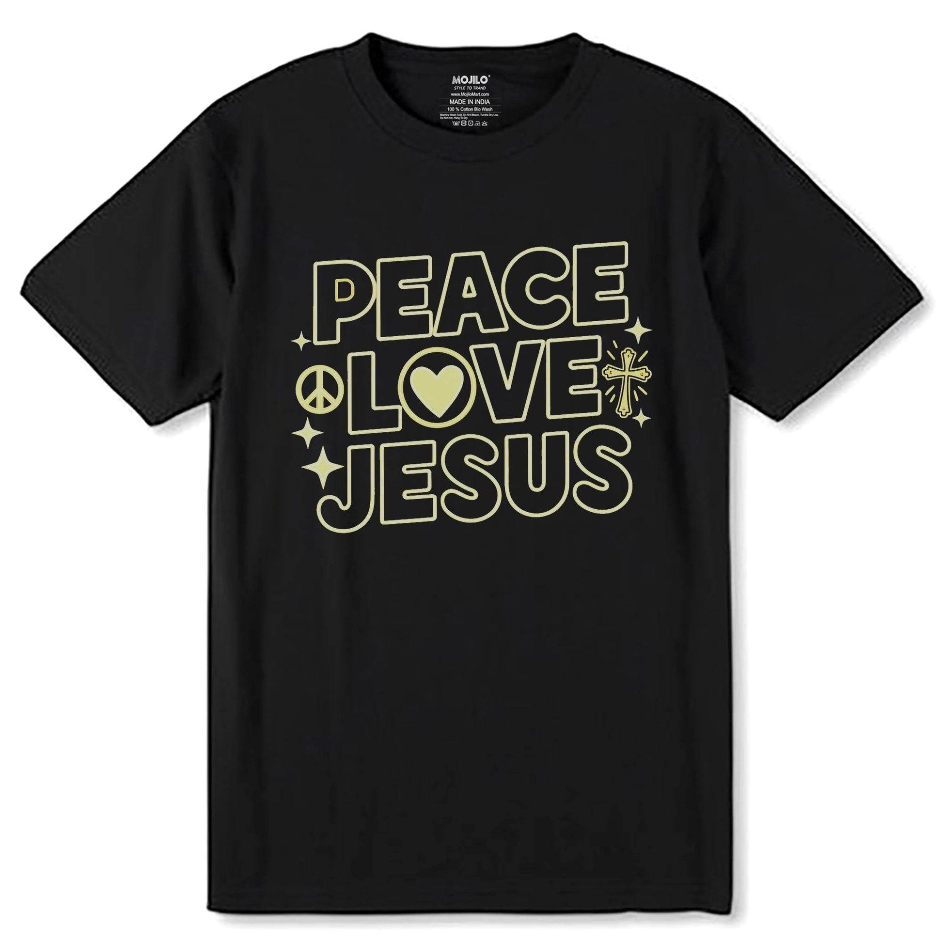 PEACE LOVE JESUS - Unisex Round Neck Regular Fit 100% Combed Cotton Half Sleeve T-Shirt - Mojilo Mart