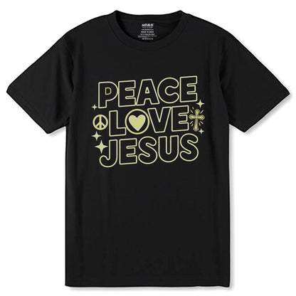 PEACE LOVE JESUS - Unisex Round Neck Regular Fit 100% Combed Cotton Half Sleeve T-Shirt - Mojilo Mart