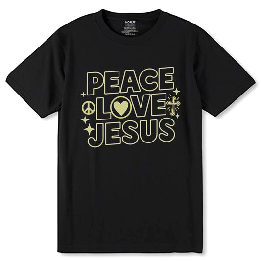 PEACE LOVE JESUS - Unisex Round Neck Regular Fit 100% Combed Cotton Half Sleeve T-Shirt - Mojilo Mart