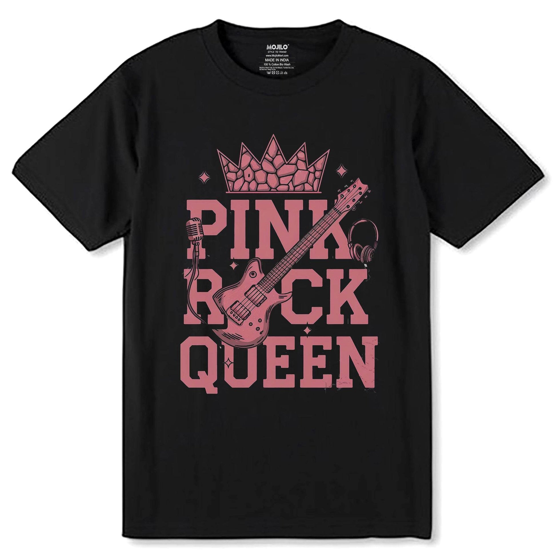 PINK ROCK QUEEN - Unisex Round Neck Regular Fit 100% Combed Cotton Half Sleeve T-Shirt - Mojilo Mart