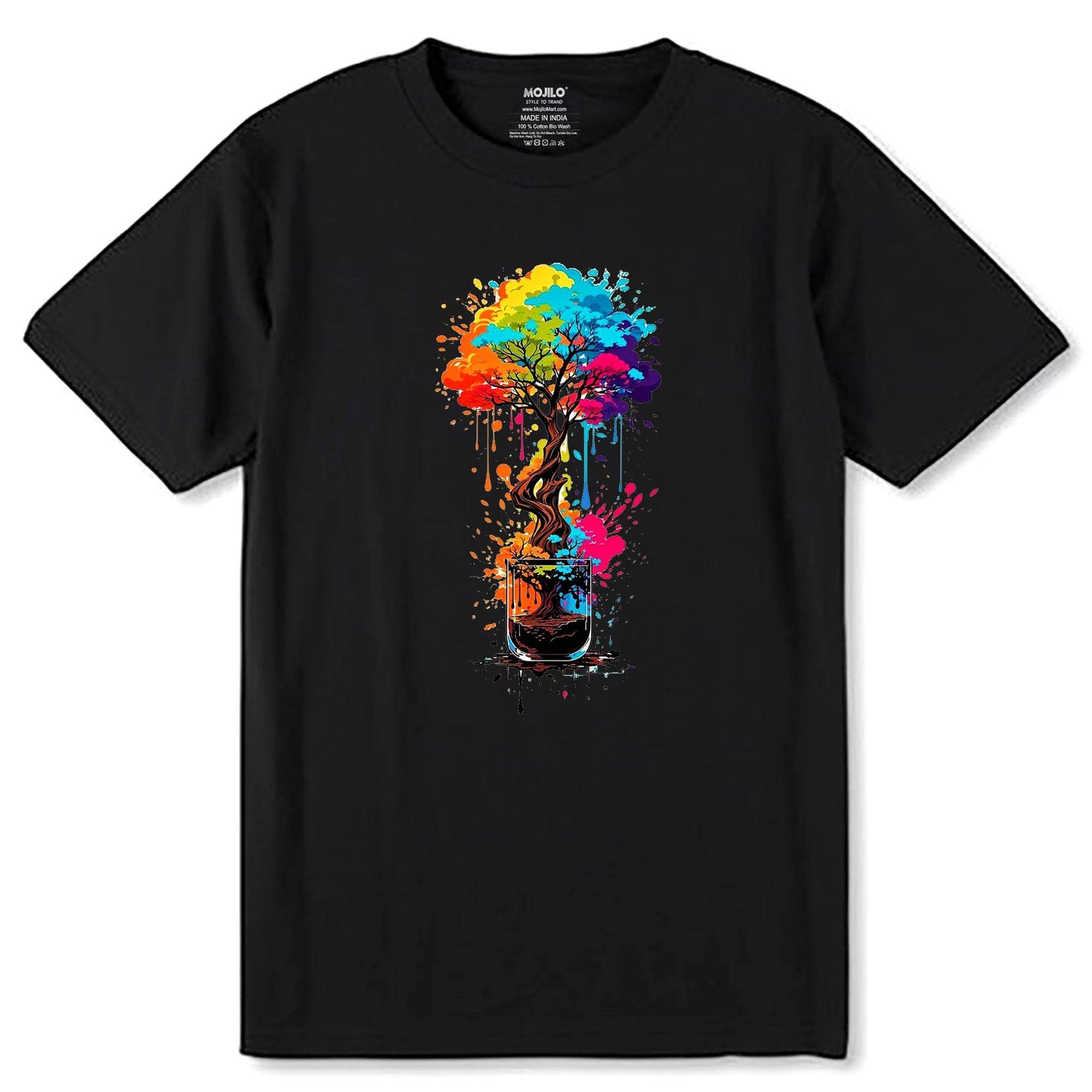 Paint Drip Tree Paint Splash Tree Of Life - Unisex Round Neck Regular Fit 100% Combed Cotton Half Sleeve T-Shirt - Mojilo Mart