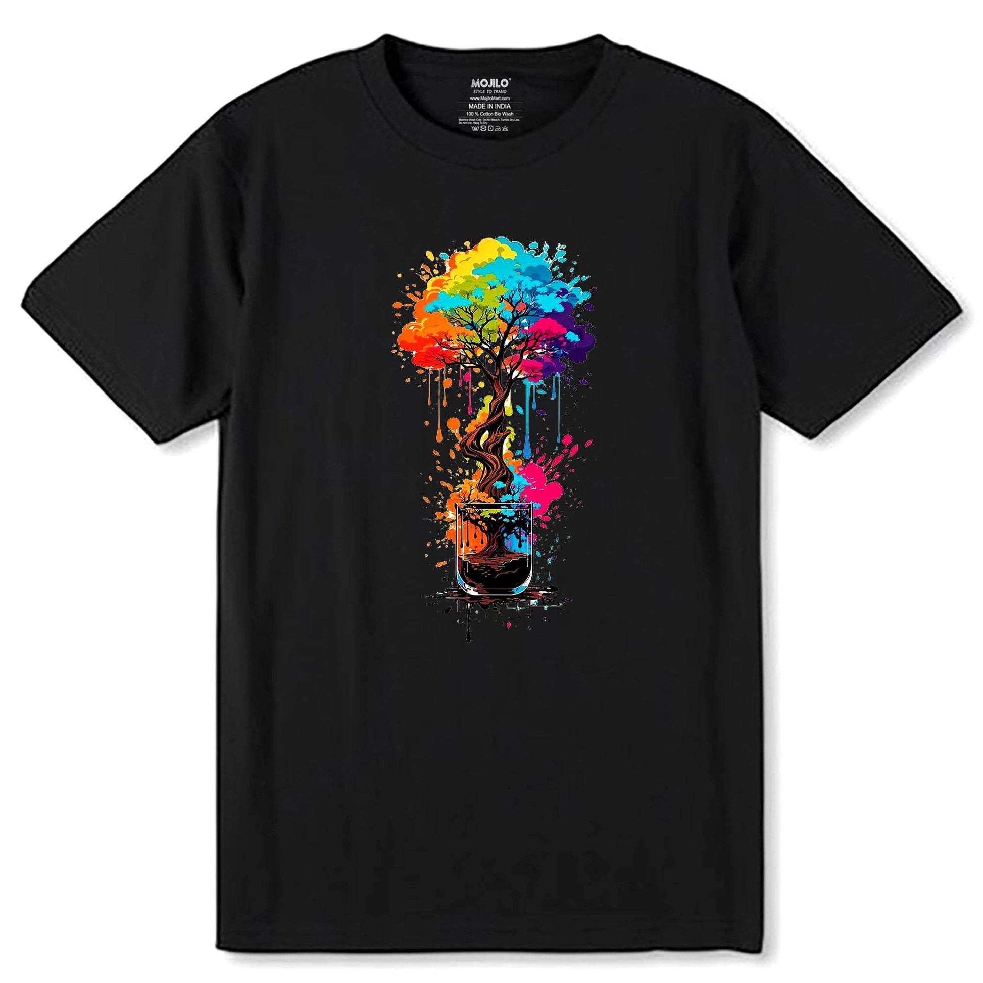 Paint Drip Tree Paint Splash Tree Of Life - Unisex Round Neck Regular Fit 100% Combed Cotton Half Sleeve T-Shirt - Mojilo Mart