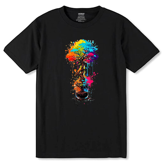 Paint Drip Tree Paint Splash Tree Of Life - Unisex Round Neck Regular Fit 100% Combed Cotton Half Sleeve T-Shirt - Mojilo Mart