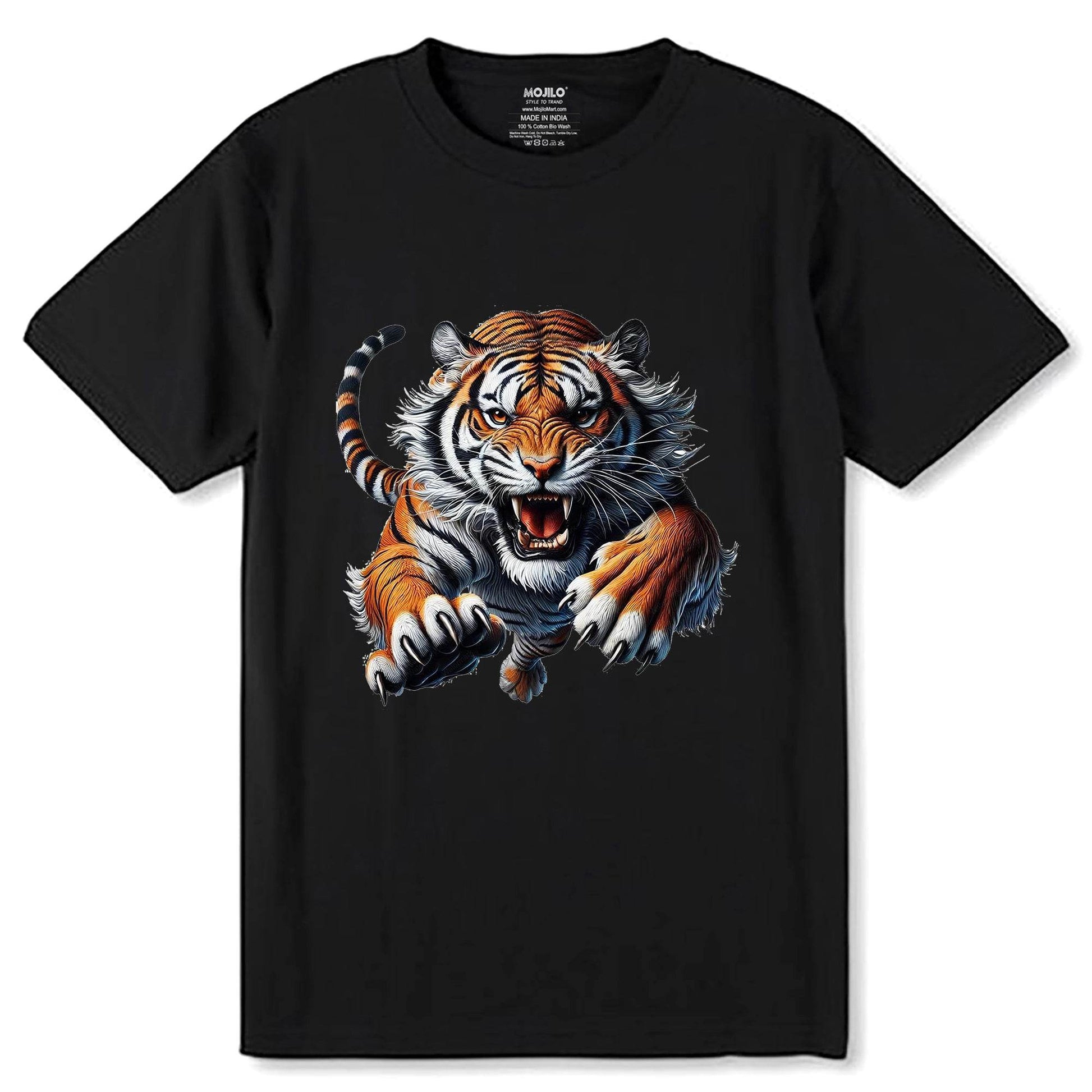 Particles Tiger Design - Unisex Round Neck Regular Fit 100% Combed Cotton Half Sleeve T-Shirt - Mojilo Mart