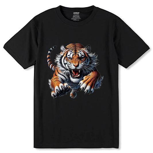 Particles Tiger Design - Unisex Round Neck Regular Fit 100% Combed Cotton Half Sleeve T-Shirt - Mojilo Mart