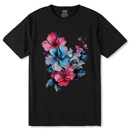 Pink Fantasy Flowers - Unisex Round Neck Regular Fit 100% Combed Cotton Half Sleeve T-Shirt - Mojilo Mart