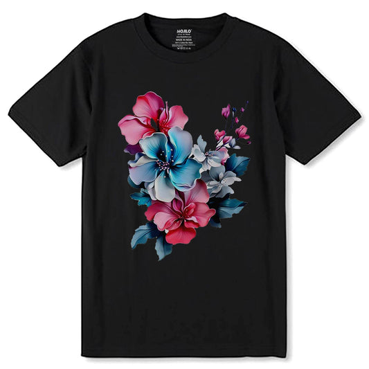 Pink Fantasy Flowers - Unisex Round Neck Regular Fit 100% Combed Cotton Half Sleeve T-Shirt - Mojilo Mart