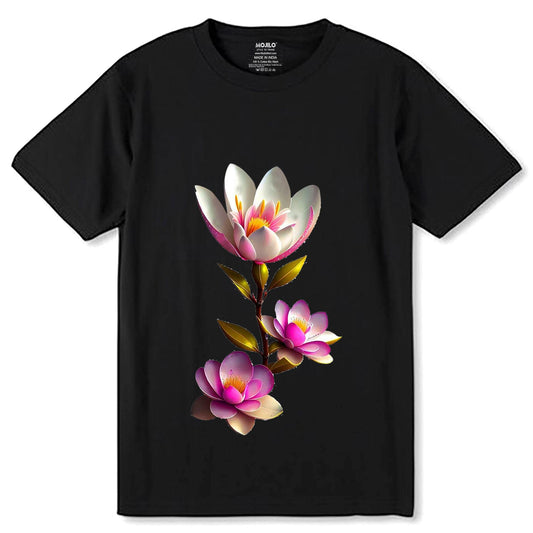 Pink Magnolia flower - Unisex Round Neck Regular Fit 100% Combed Cotton Half Sleeve T-Shirt - Mojilo Mart
