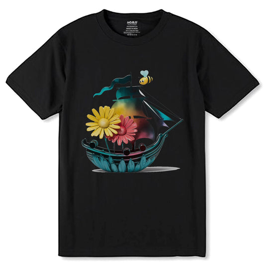 Pirate Ship Flower - Unisex Round Neck Regular Fit 100% Combed Cotton Half Sleeve T-Shirt (Copy) - Mojilo Mart