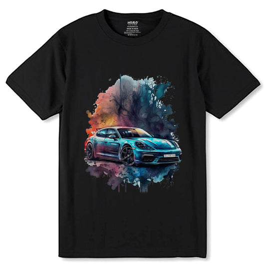 Porsche Panamera edition in a watercolor style - Unisex Round Neck Regular Fit 100% Combed Cotton Half Sleeve T-Shirt - Mojilo Mart