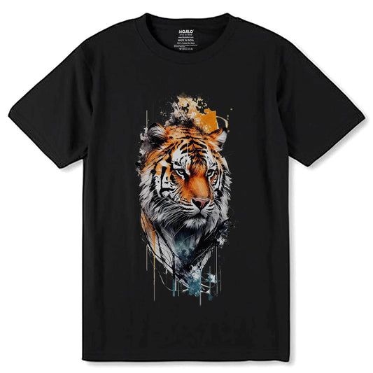Portrait of a Tiger - Unisex Round Neck Regular Fit 100% Combed Cotton Half Sleeve T-Shirt - Mojilo Mart