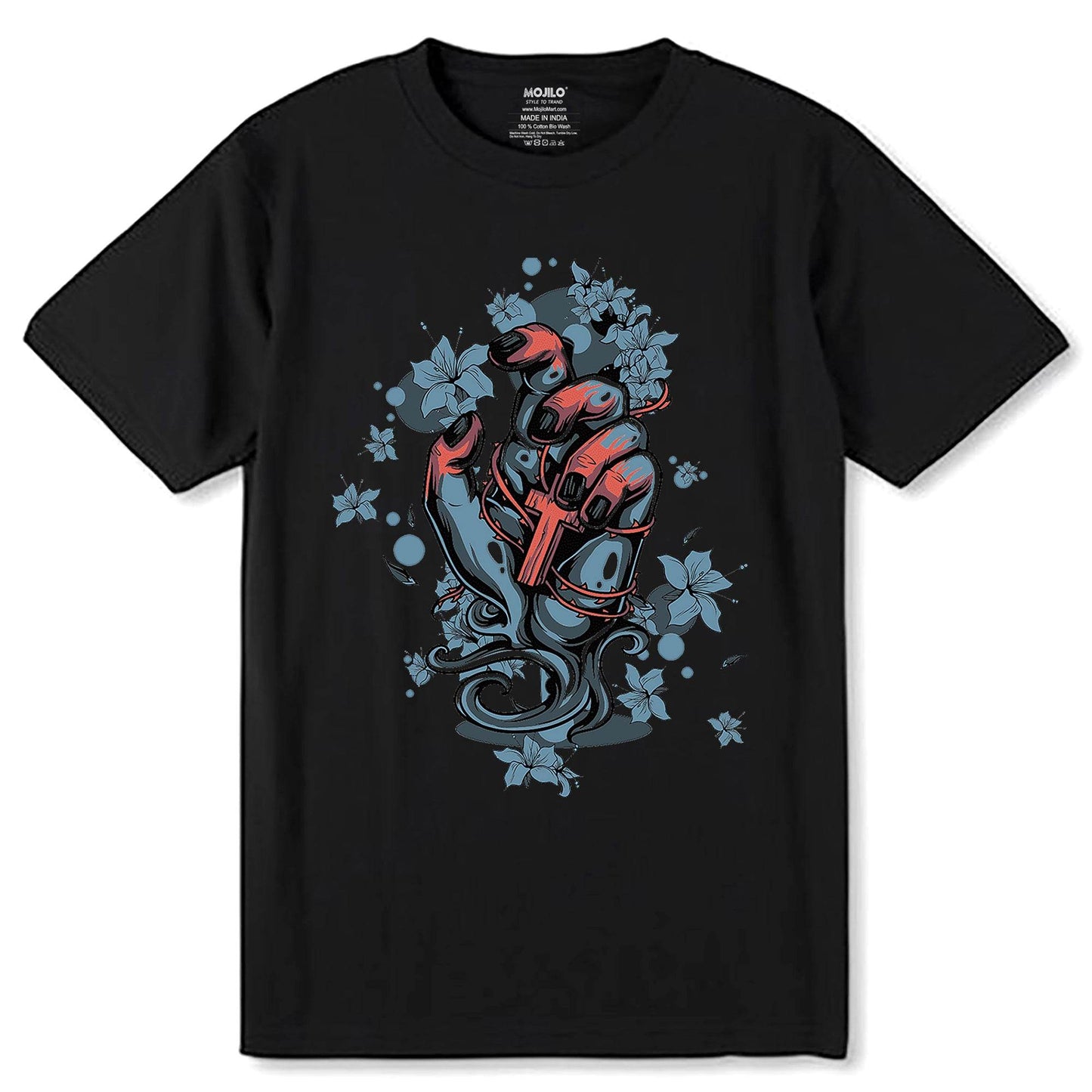 Premium 3d hand Designs - Unisex Round Neck Regular Fit 100% Combed Cotton Half Sleeve T-Shirt - Mojilo Mart
